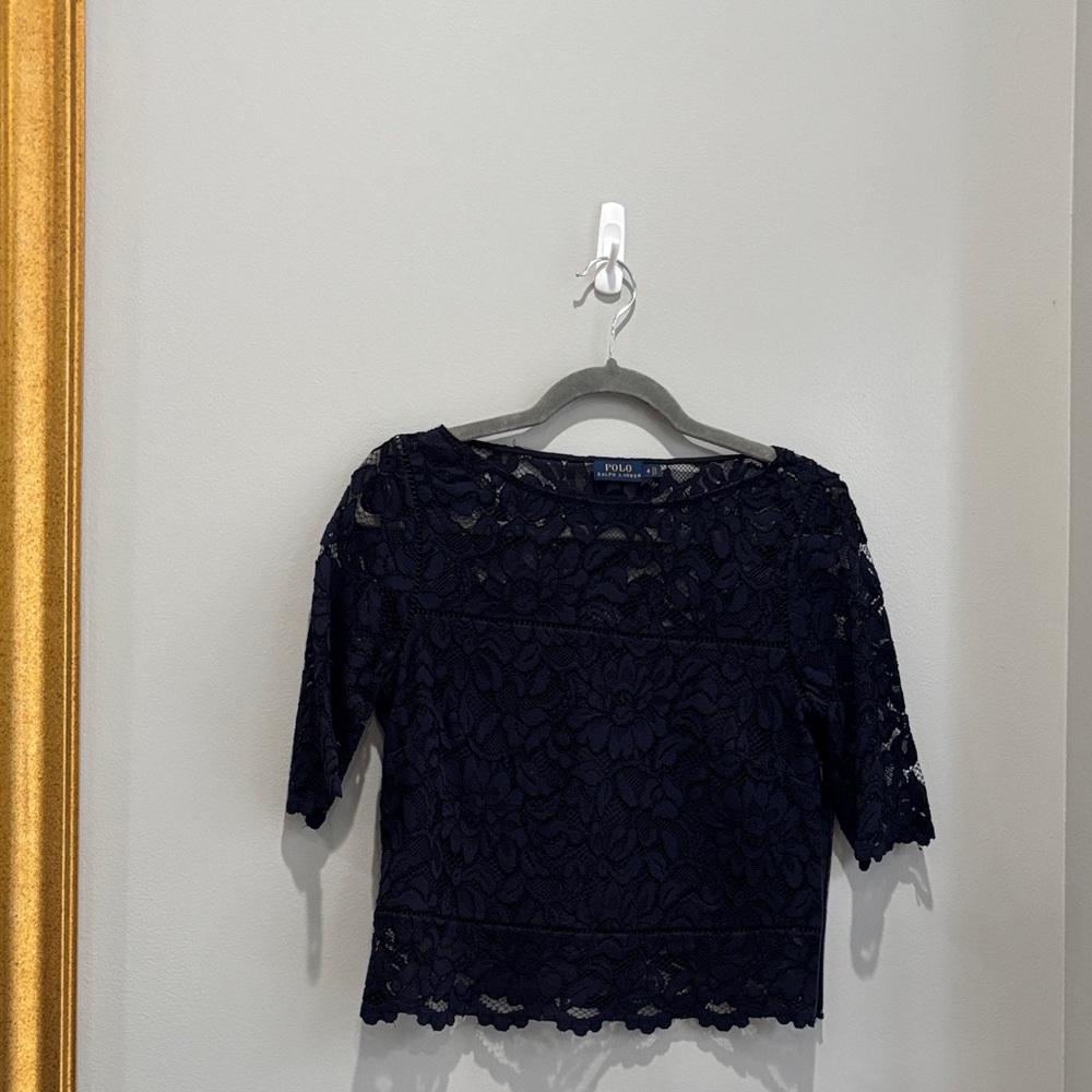 Ralph Lauren Elegant Navy Lace Top